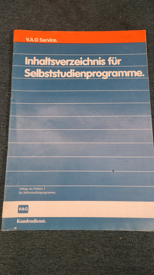 Table of contents for self-study program, repair manual, workshop manual, filing in folder 1