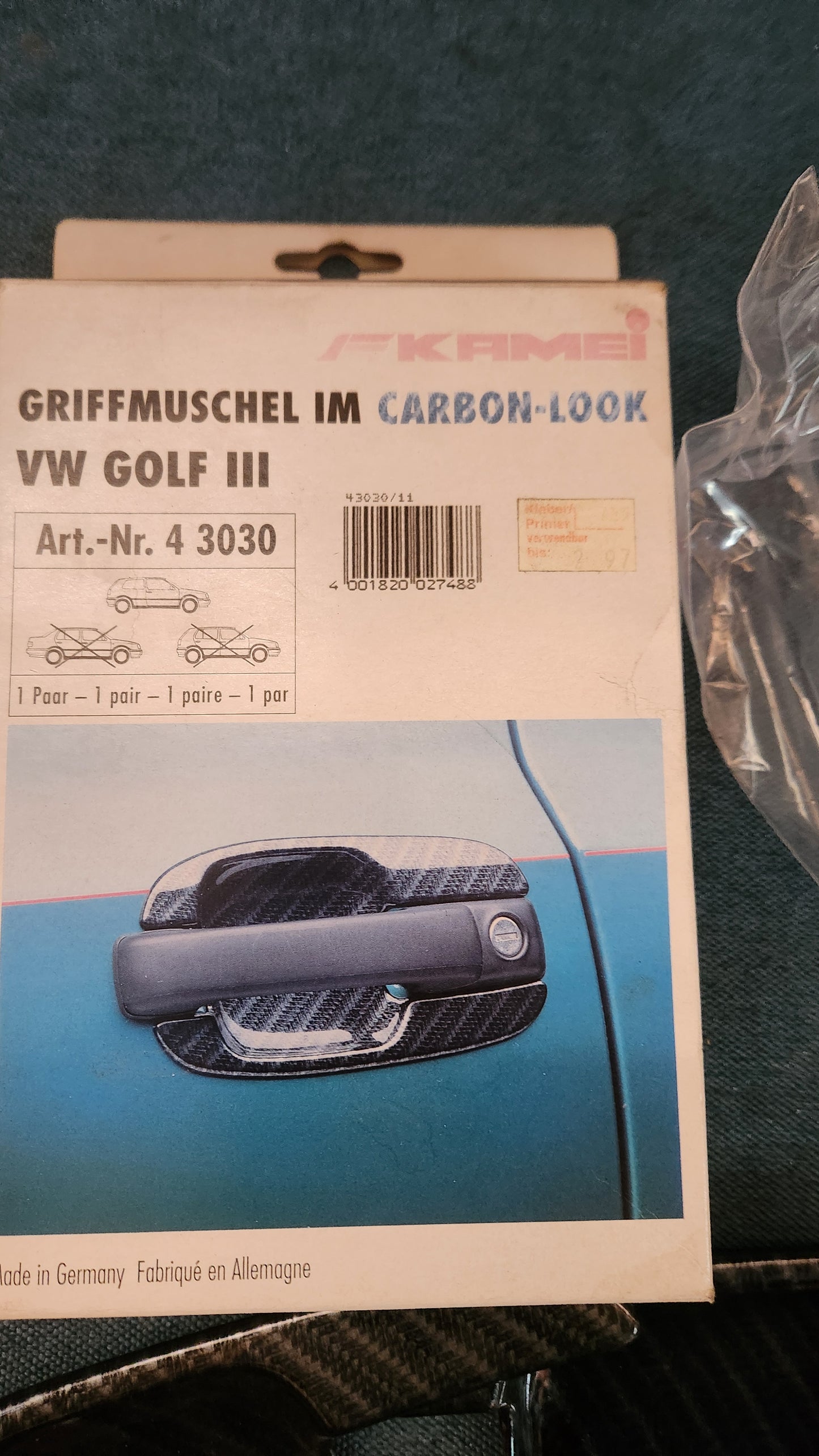 Golf 3 Kamei Griffmuschel im Carbon Look 43030 ohne Montage Material Nos G7