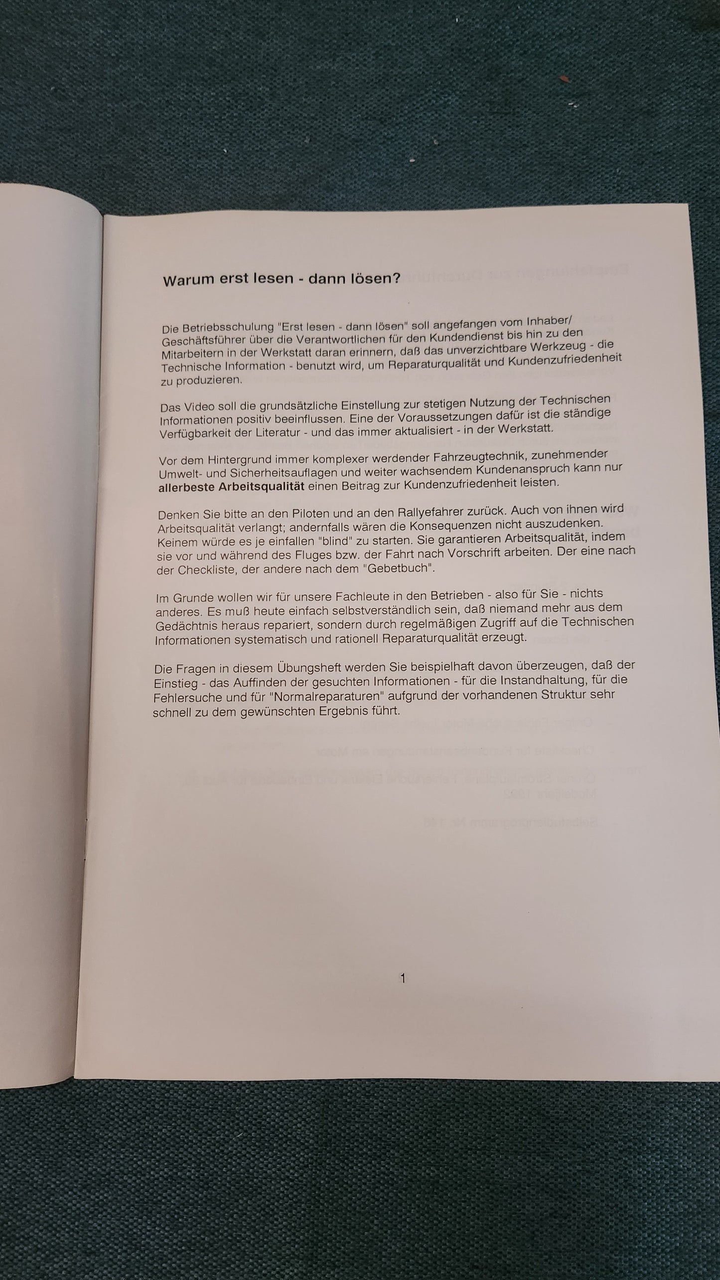 Read first, then solve: Self-study program, repair manual, workshop manual, company training