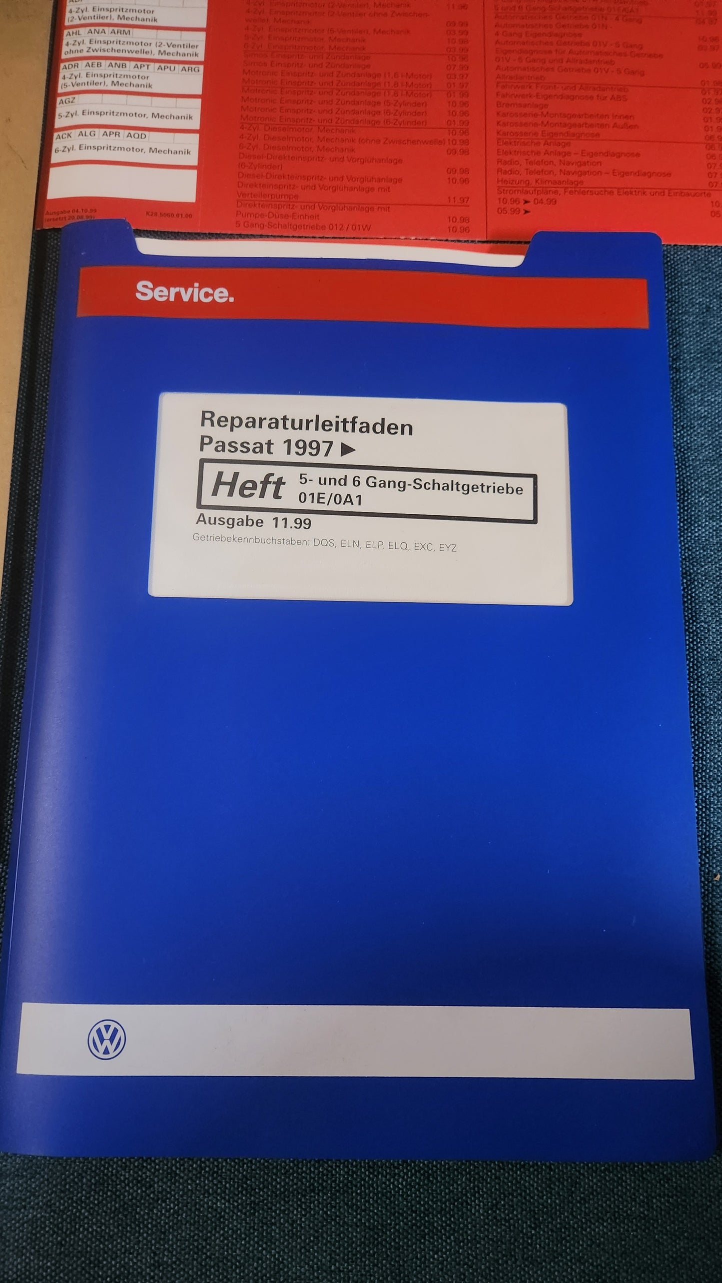 Passat 3B/BG 5-und 6 Gang-Schaltgetriebe 01E/0A1 Nos Neu Reparaturleitfaden Werkstattbuch