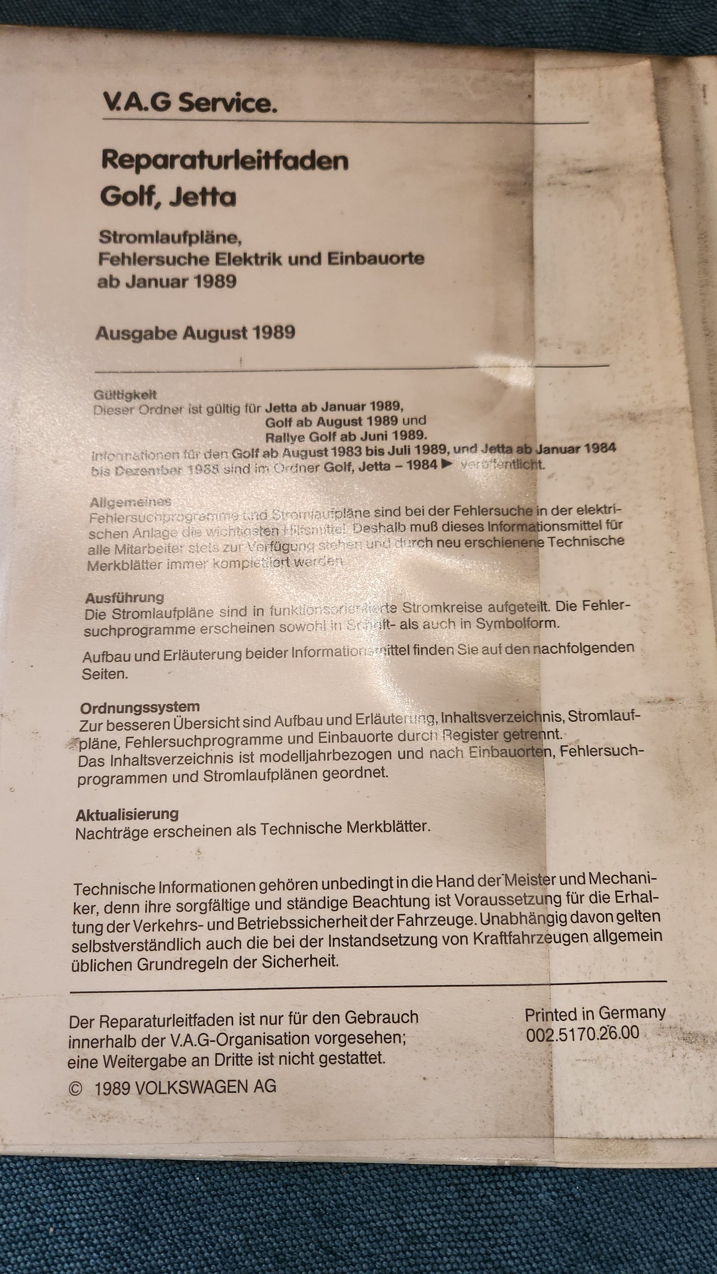 Golf/Jetta2 Stromlaufpläne Reparaturleitfaden Werkstattbuch