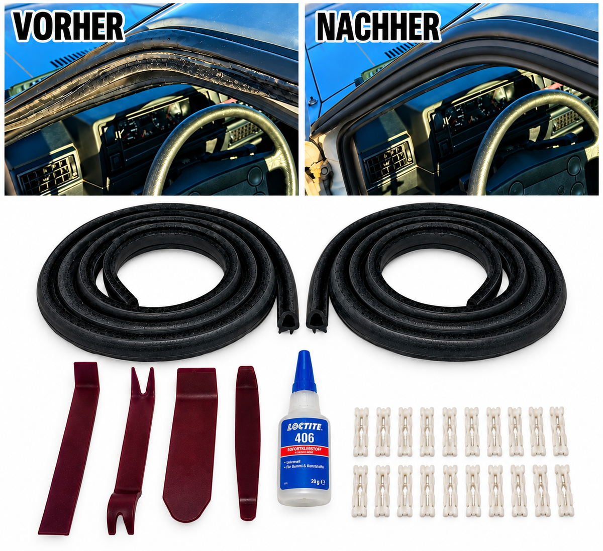 Golf 2 & Jetta 2 Dachzierleisten Dachleisten Reparatur Set Dichtung Neu Ref. 191853705/191853706
