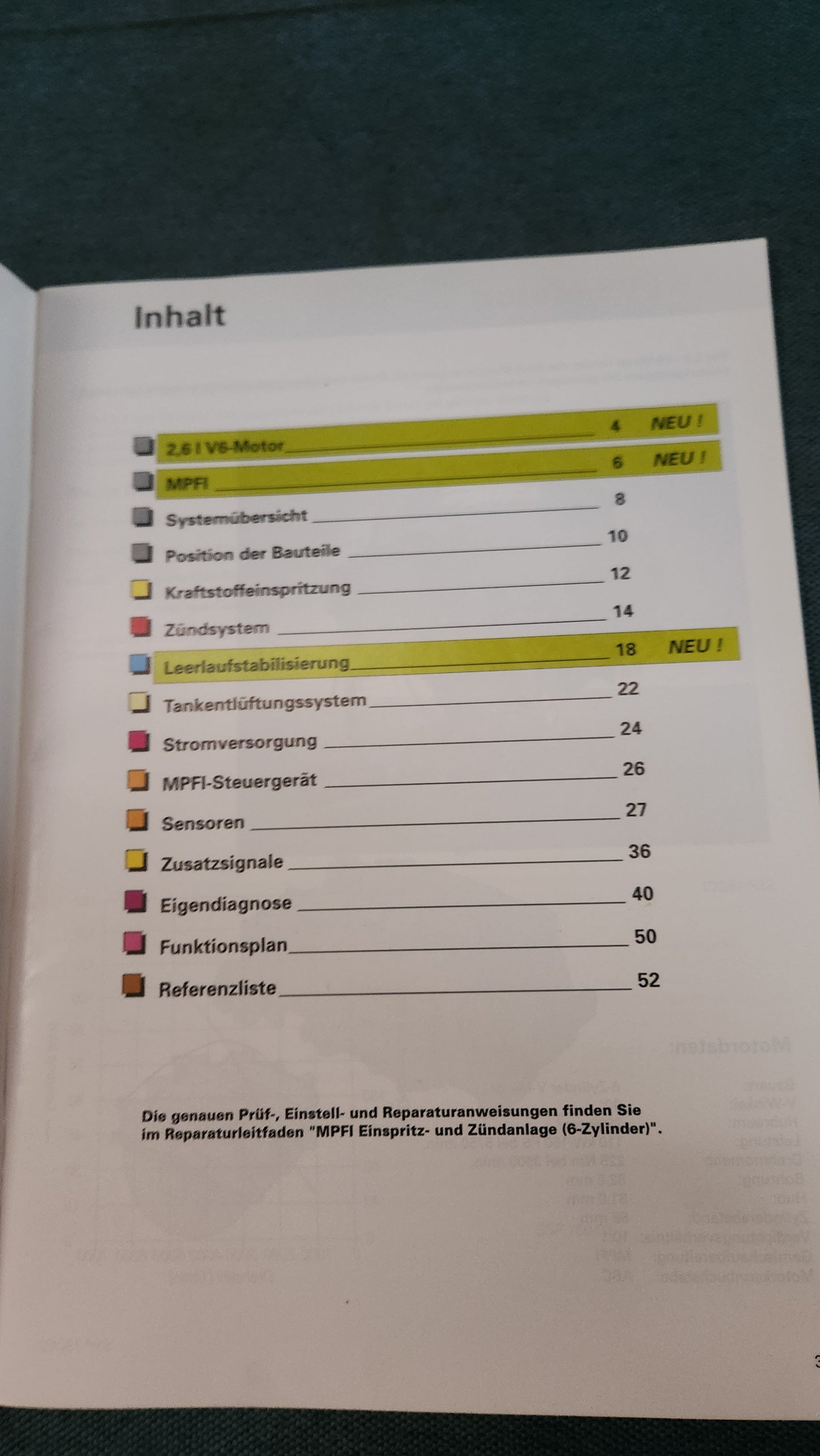 MPFI for 2.6L V6 engine Self-study program no. 150 Repair manual Workshop manual