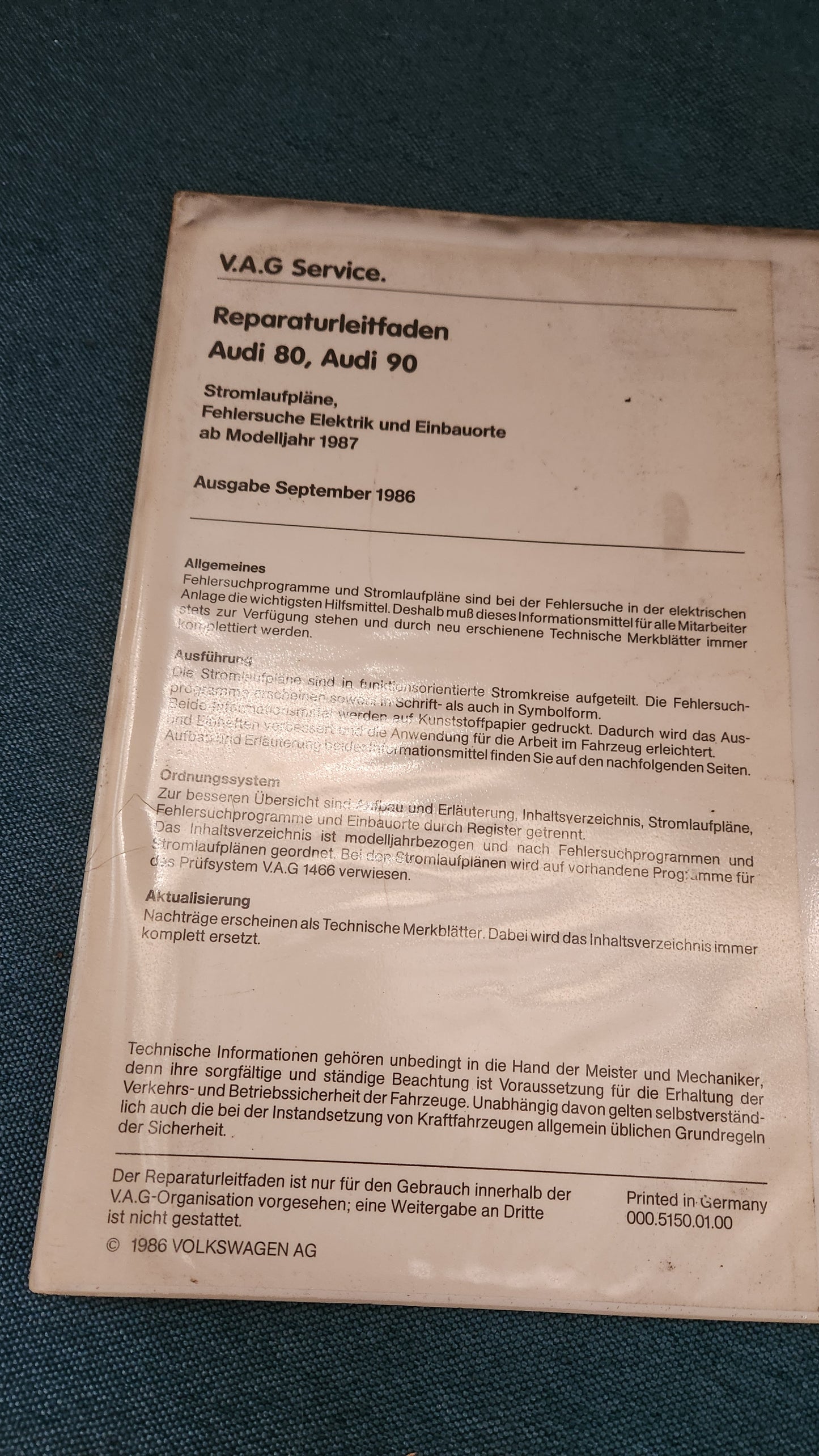 Audi 80 B3 1987 Stromlaufpläne Werkstattbuch Reparaturleitfaden Z1
