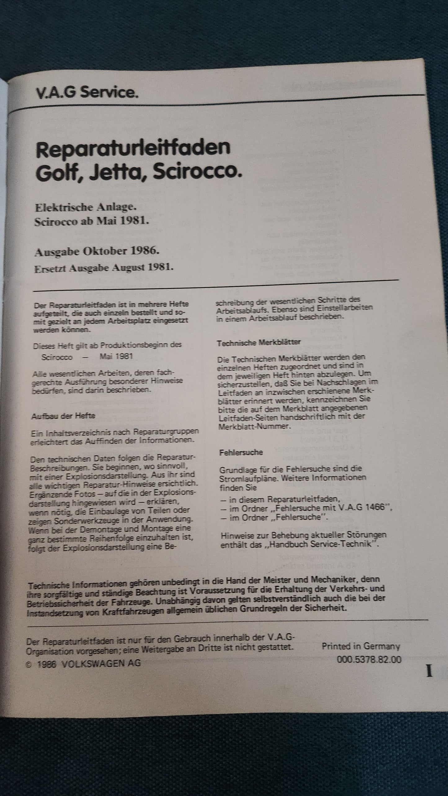 Golf 1 / Cabrio Jetta 1 Scirocco 1/2 Reparaturleitfaden Werkstatbuch  Elektrische Anlage