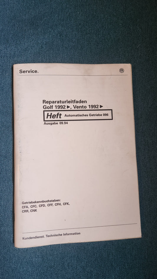 Golf 3/Vento Automatic Transmission 096 Repair Manual Workshop Manual