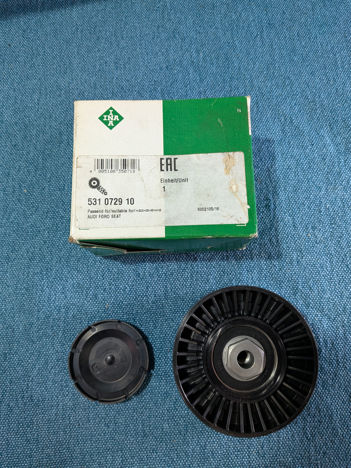 Spannroull Keilrippenriem INA 531072910 Caddy2/Corrado/Golf/3/4/Vento/New Beetle/Passat/B3/B4/Polo/6N/9N/Sharan/T4 Bus/Audi 80/B4/A6/C4/Cabriolet 028145278E NOS/Nei B24