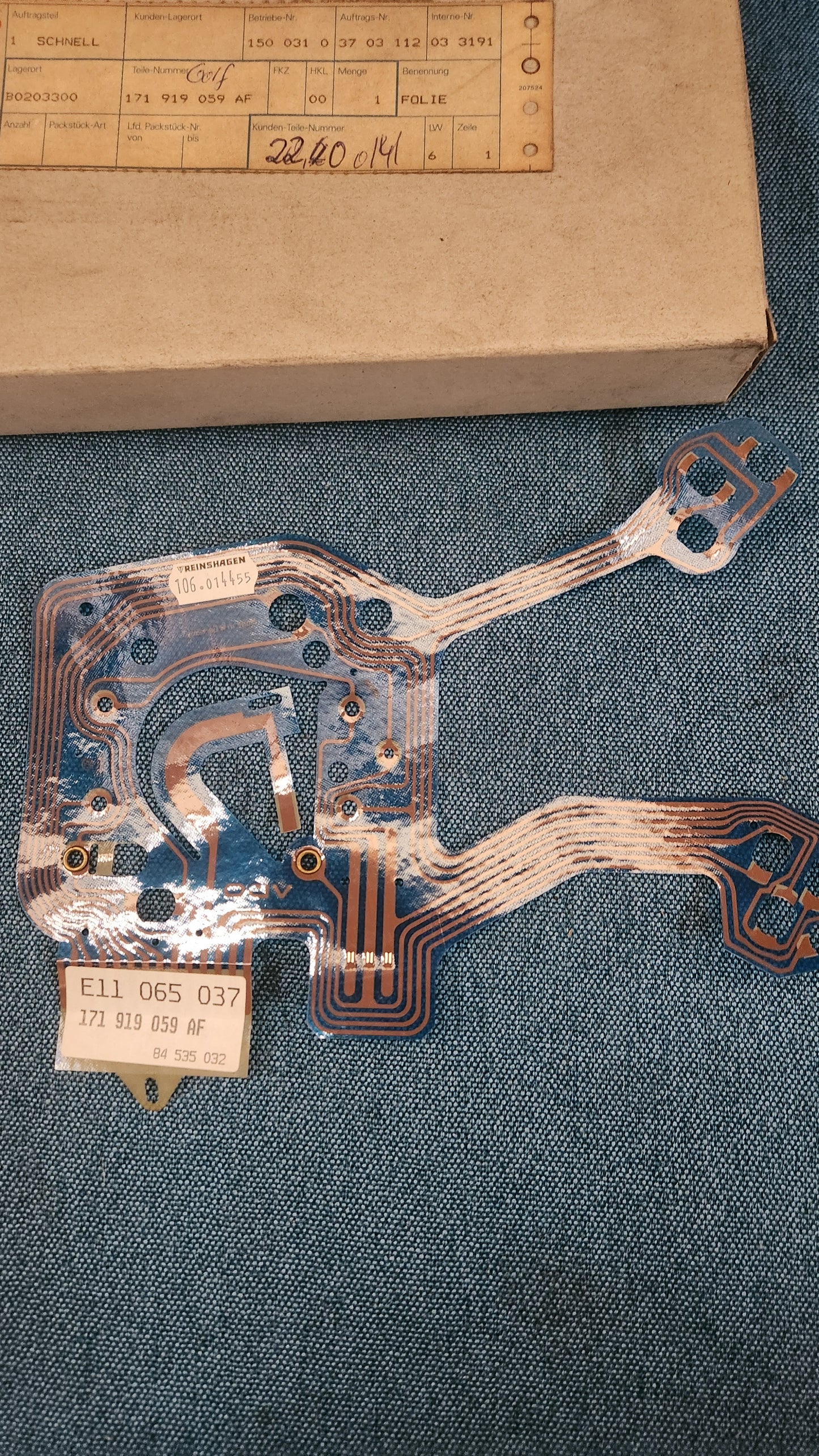 Speedometer film conductor foil Golf/Jetta 1 171919059AF Nos F4