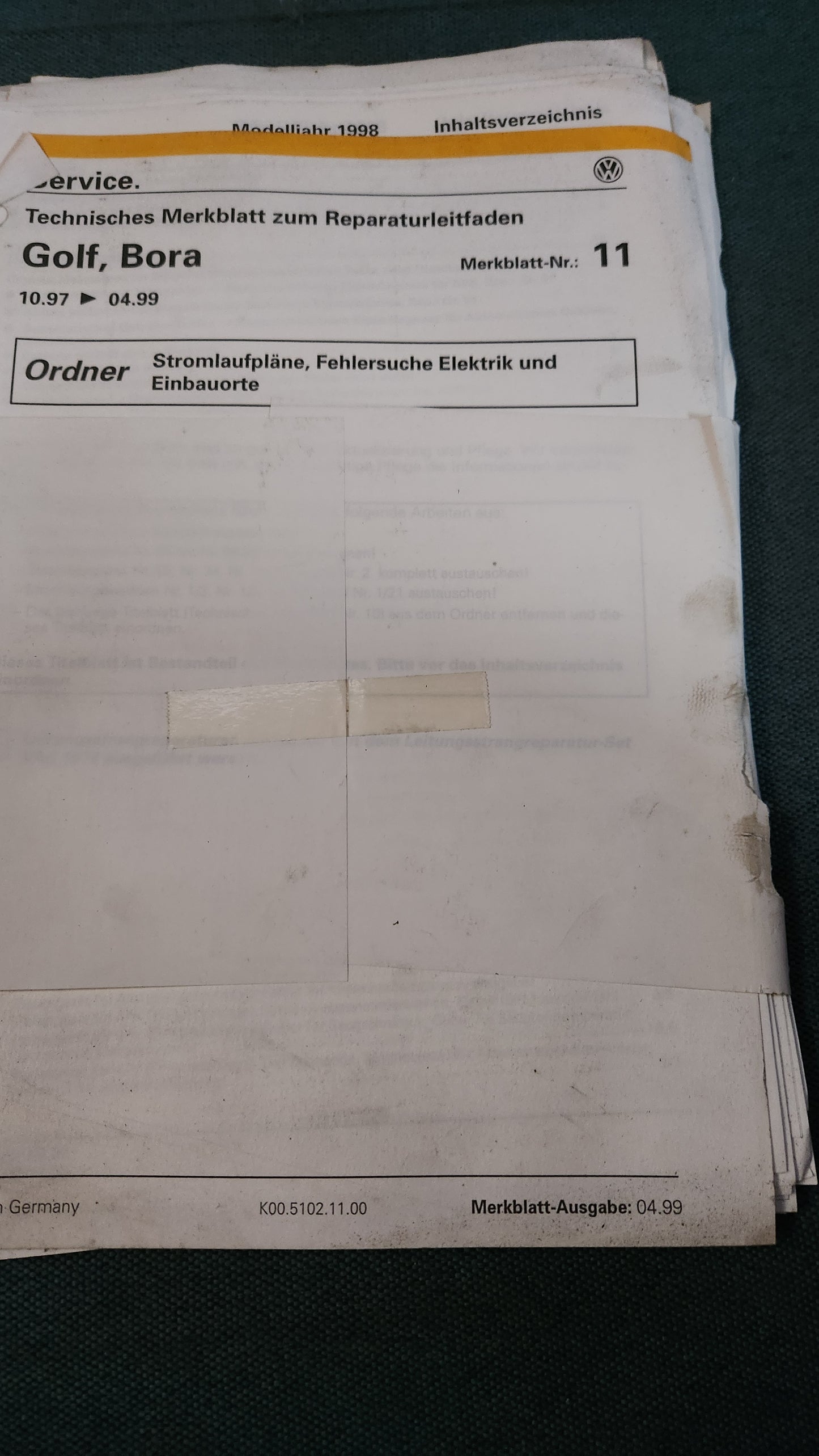 Golf 4 Bora wiring diagrams, supplement no. 11, repair manual, workshop manual