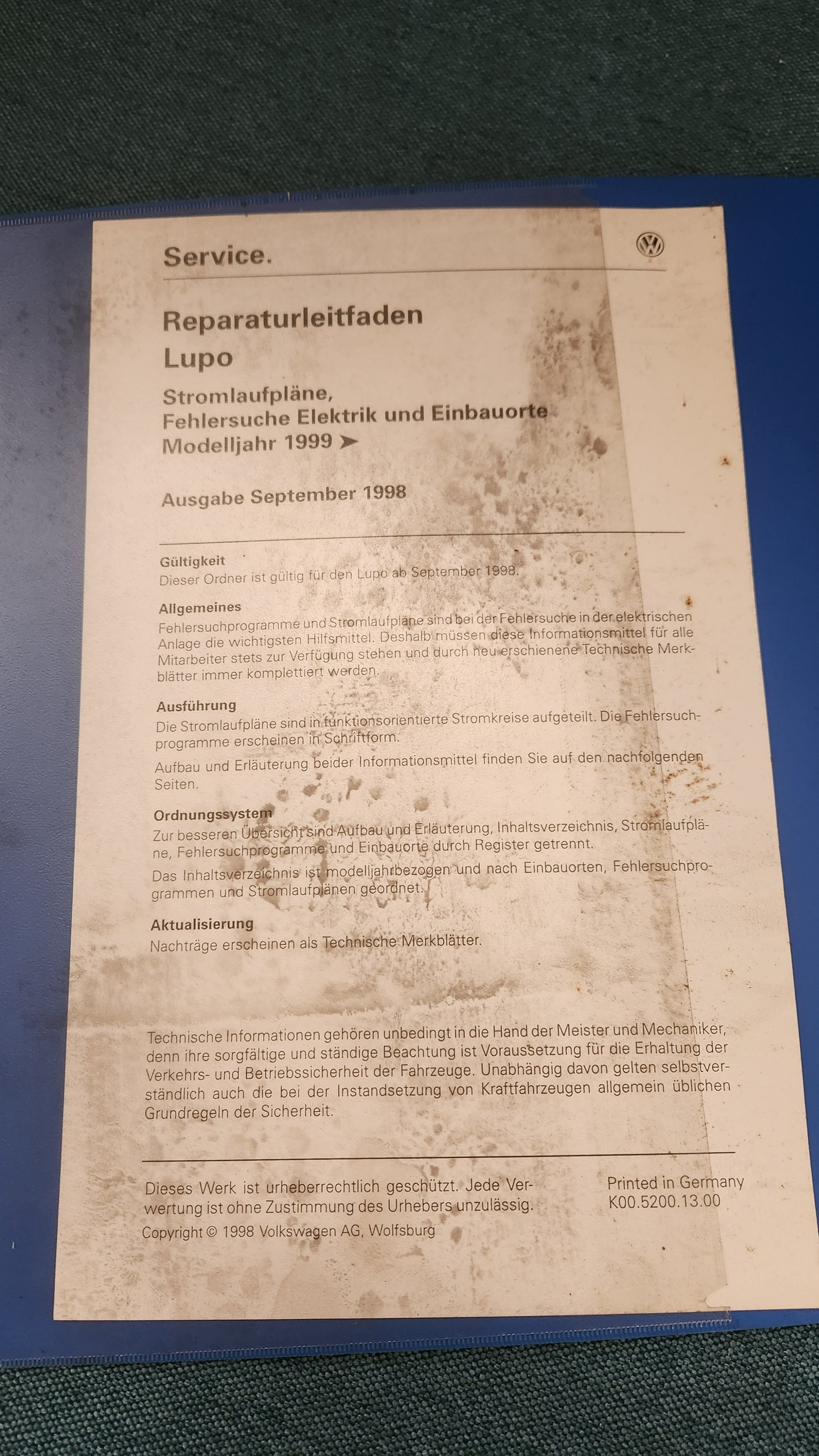 Lupo Stromlaufpläne Reparaturleitfaden Werkstattbuch