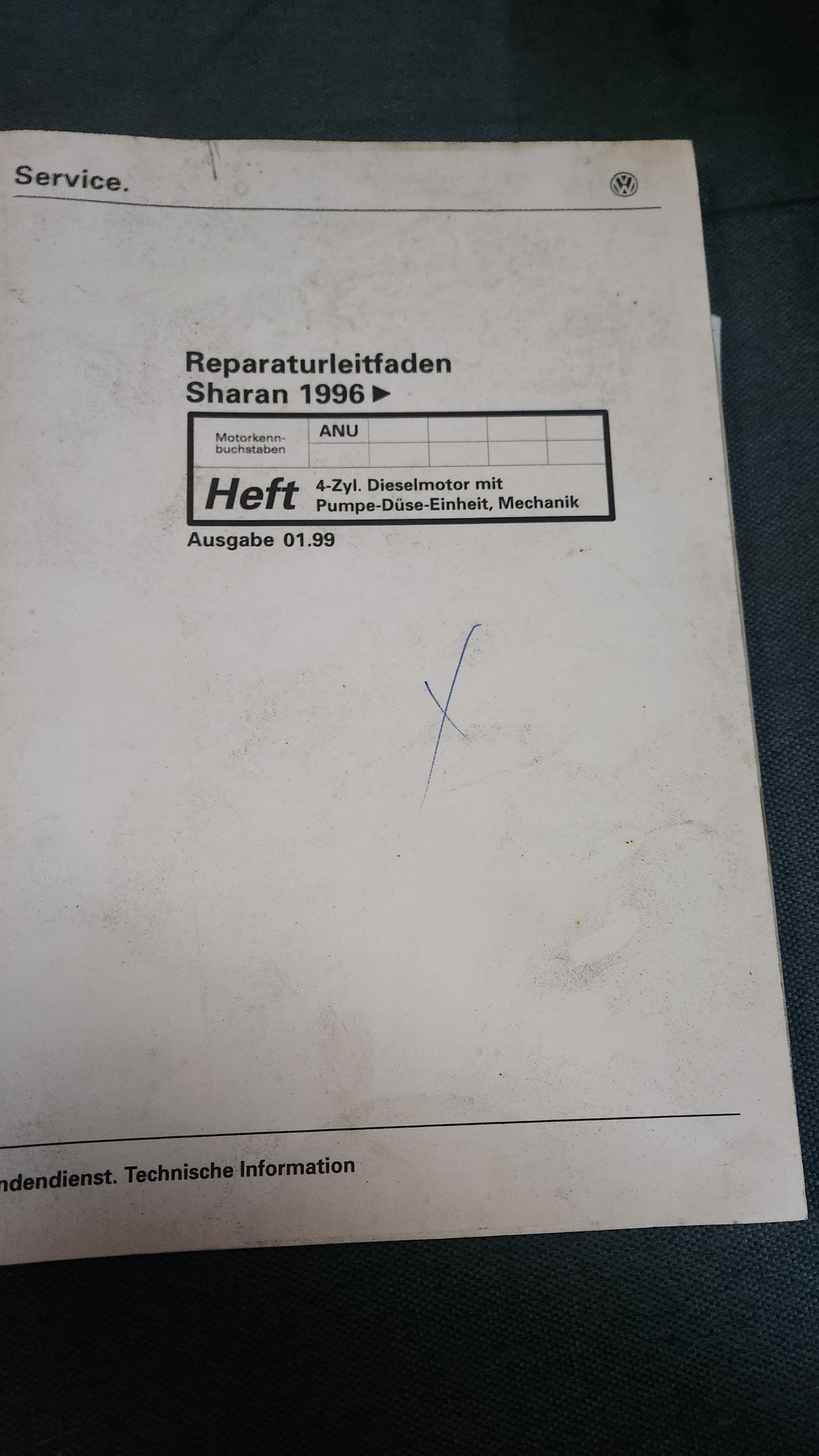 Sharan ANU Motor Reparatzrleitfaden Werkstattbuch