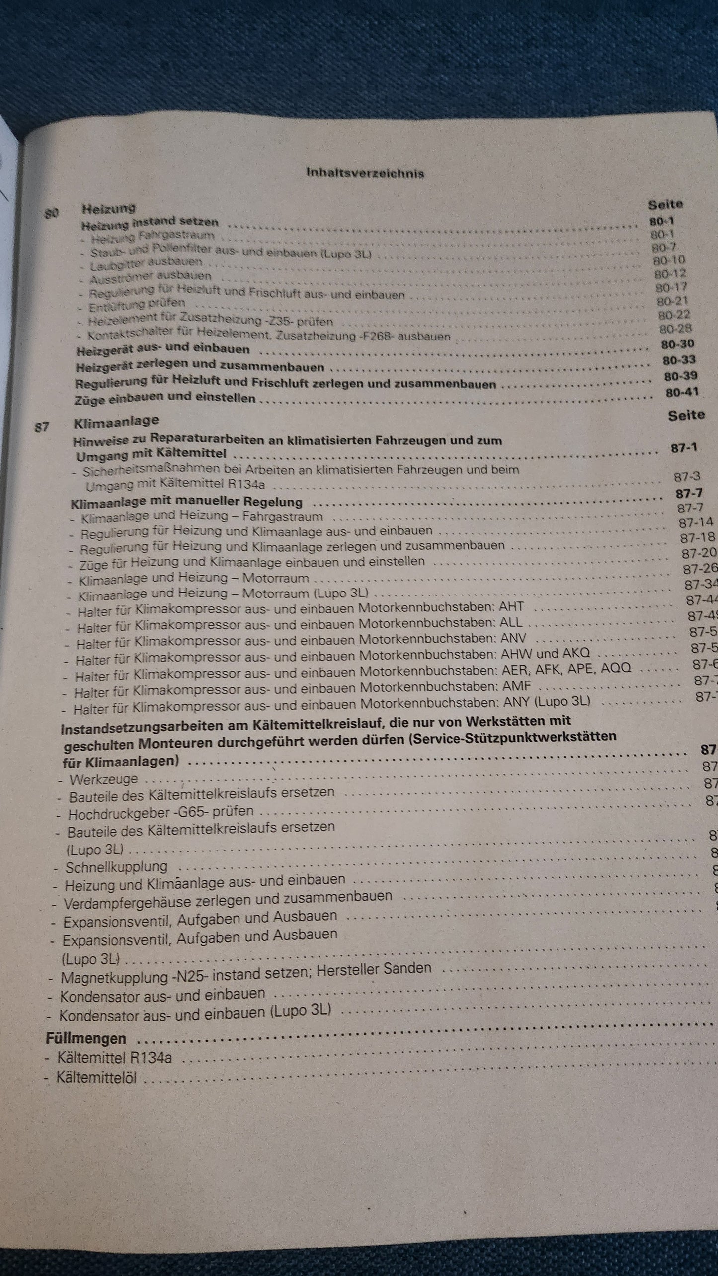 Lupo Heizung/Klimaanlage Reparaturleitfaden Werkstattbuch
