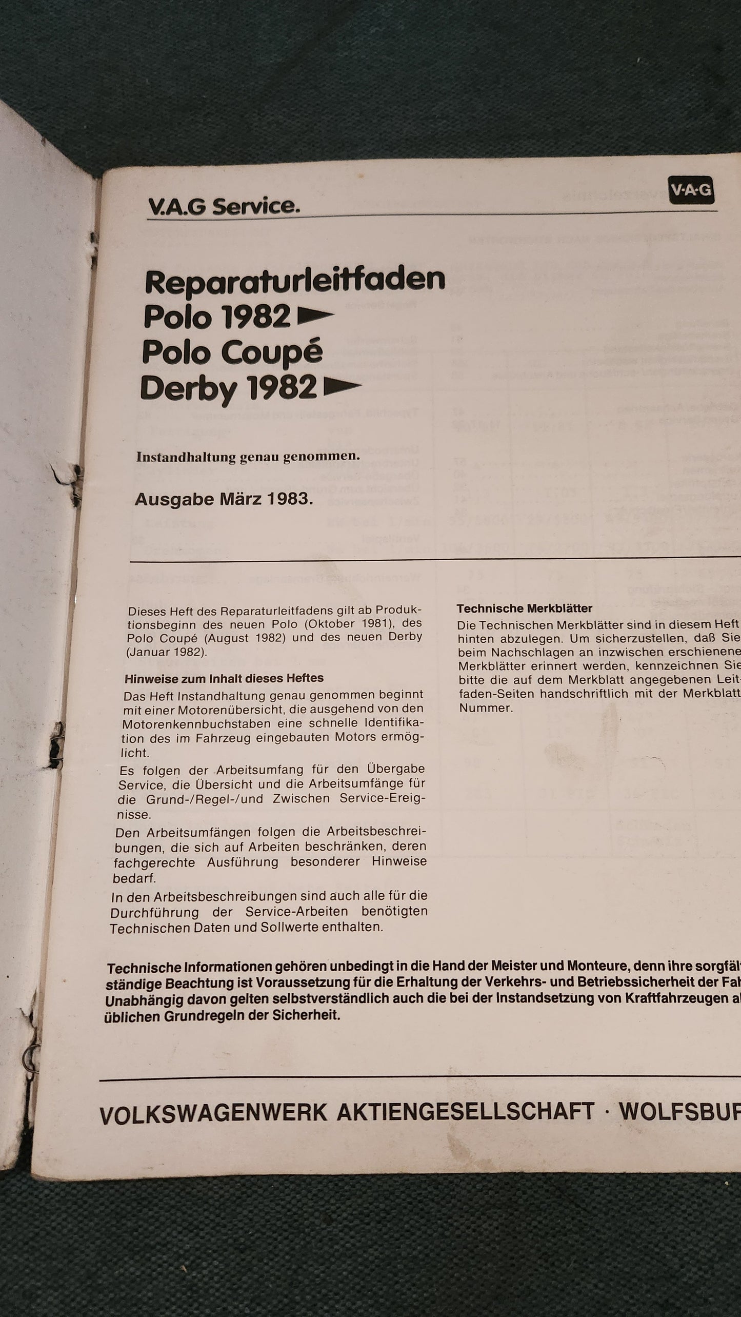 Polo 1/86C Derby Audi 50 Reparaturleitfaden Werkstattbuch