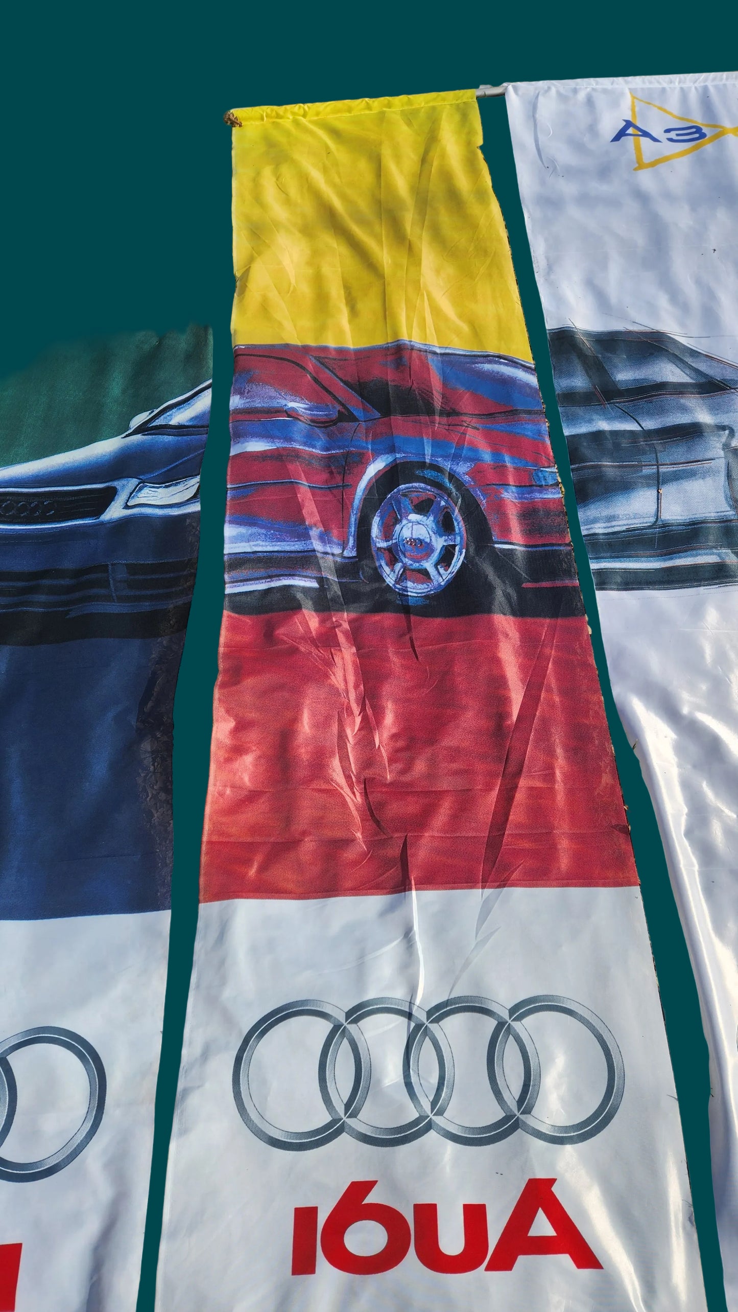 Audi A3/S3 8L Fahne Flagge Werbung 3 Teilig Original Audi 3,00x75 Motiv 1-3 Nos F1/F3