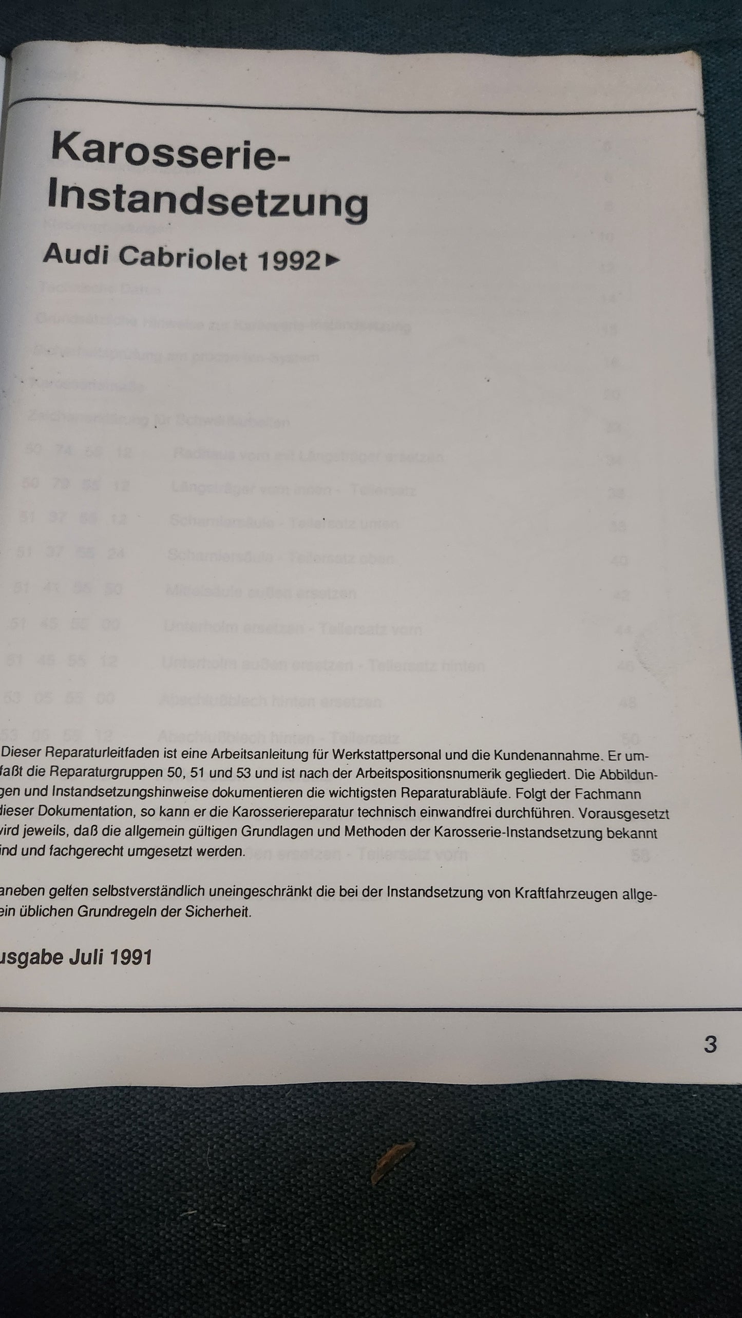 Audi Cabriolet Typ 89 B4 80 Karosserie Instandsetzung Reparaturleitfaden Werkstattbuch