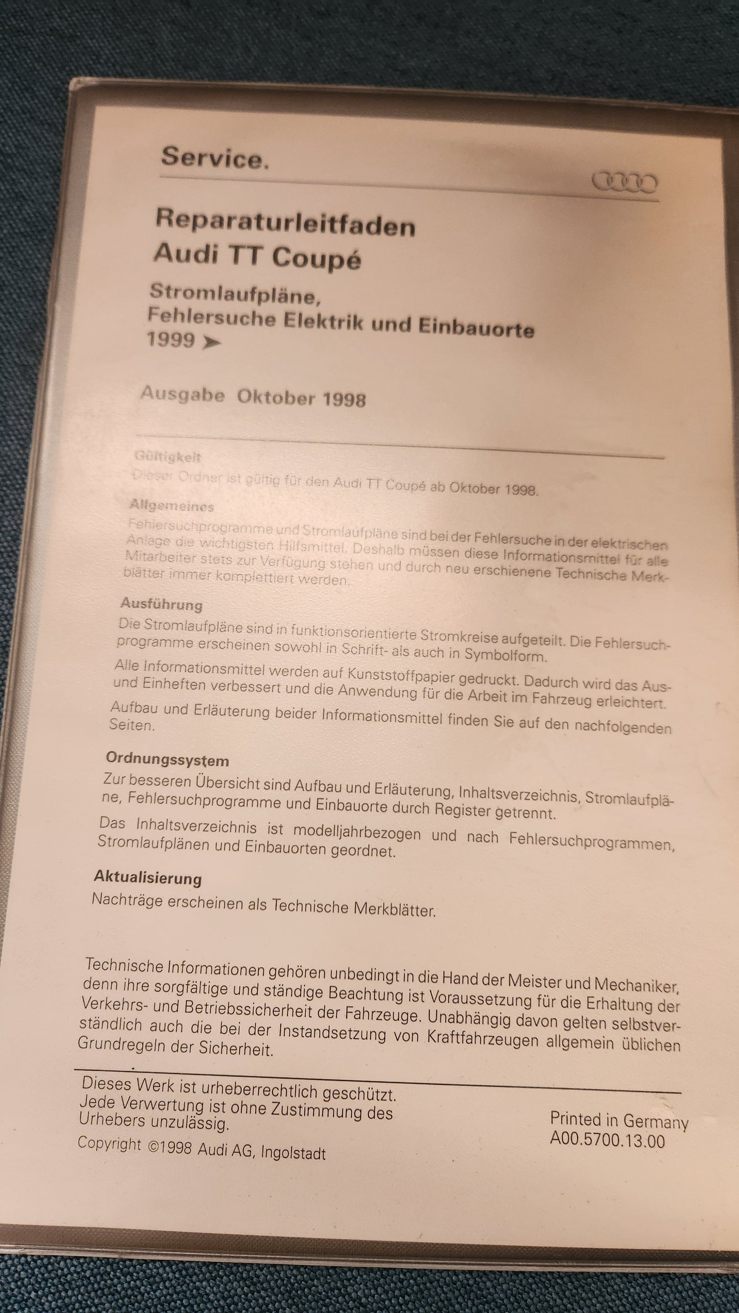 Audi TT Coupe Stromlaufpläne Reparaturleitfaden Werkstattbuch