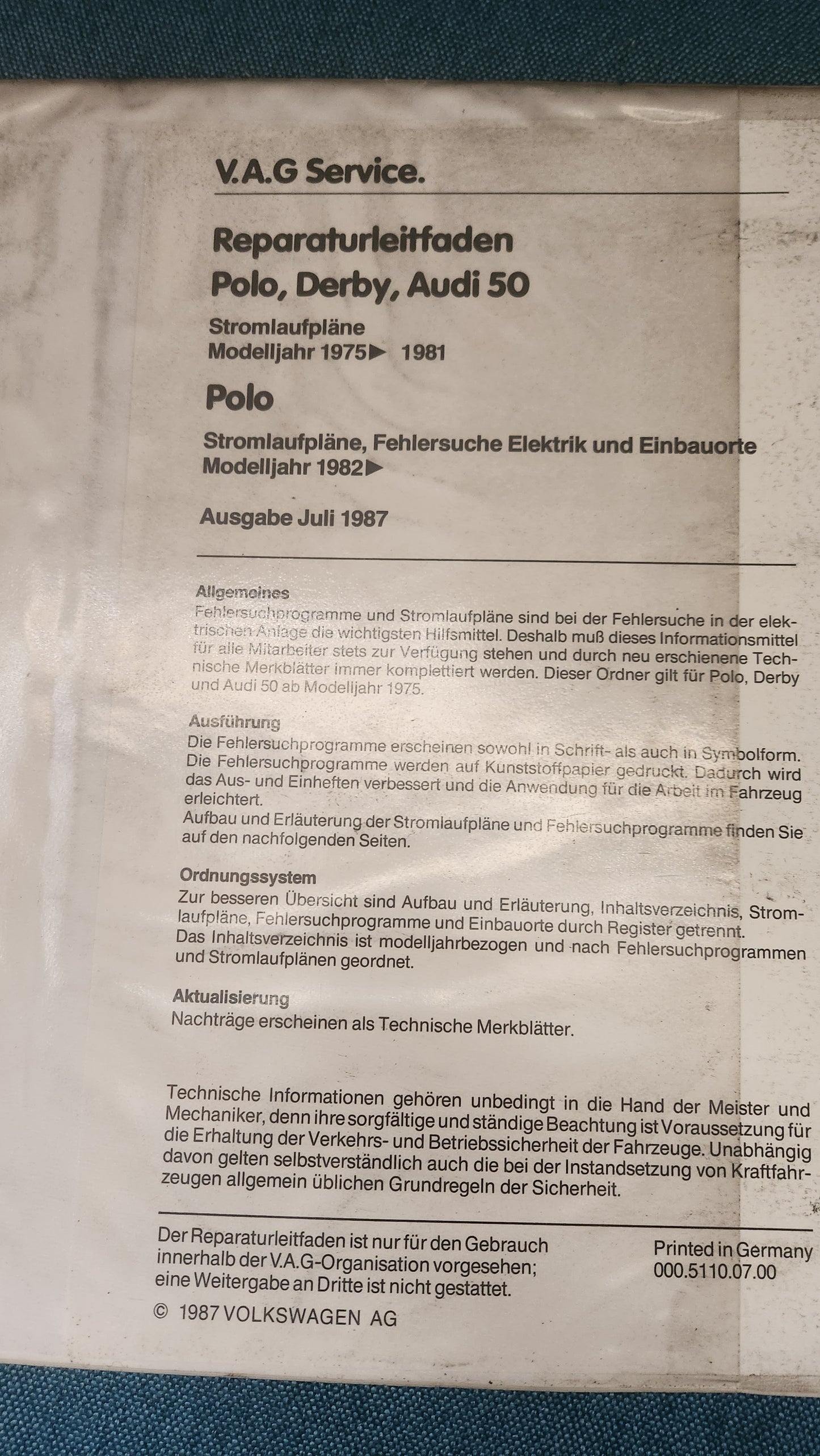 Polo 1/86c/Derby/Audi 50 Stromlaufpläne Reparaturleitfaden Werkstattbuch