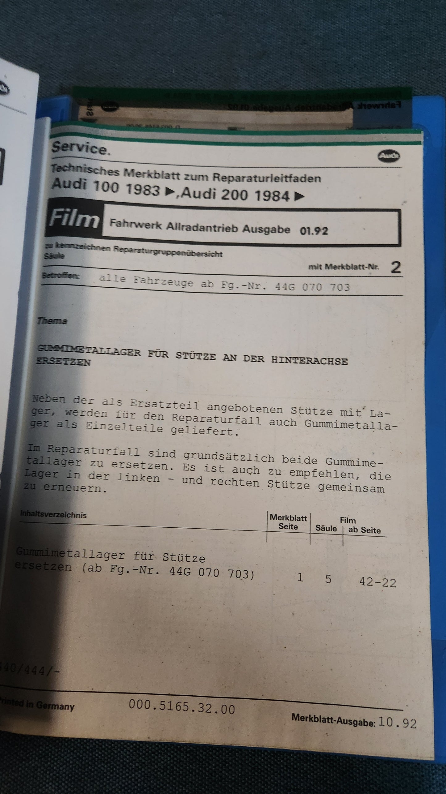 Audi 100/200 C3 Chassis All-Wheel Drive Repair Manual Workshop Manual