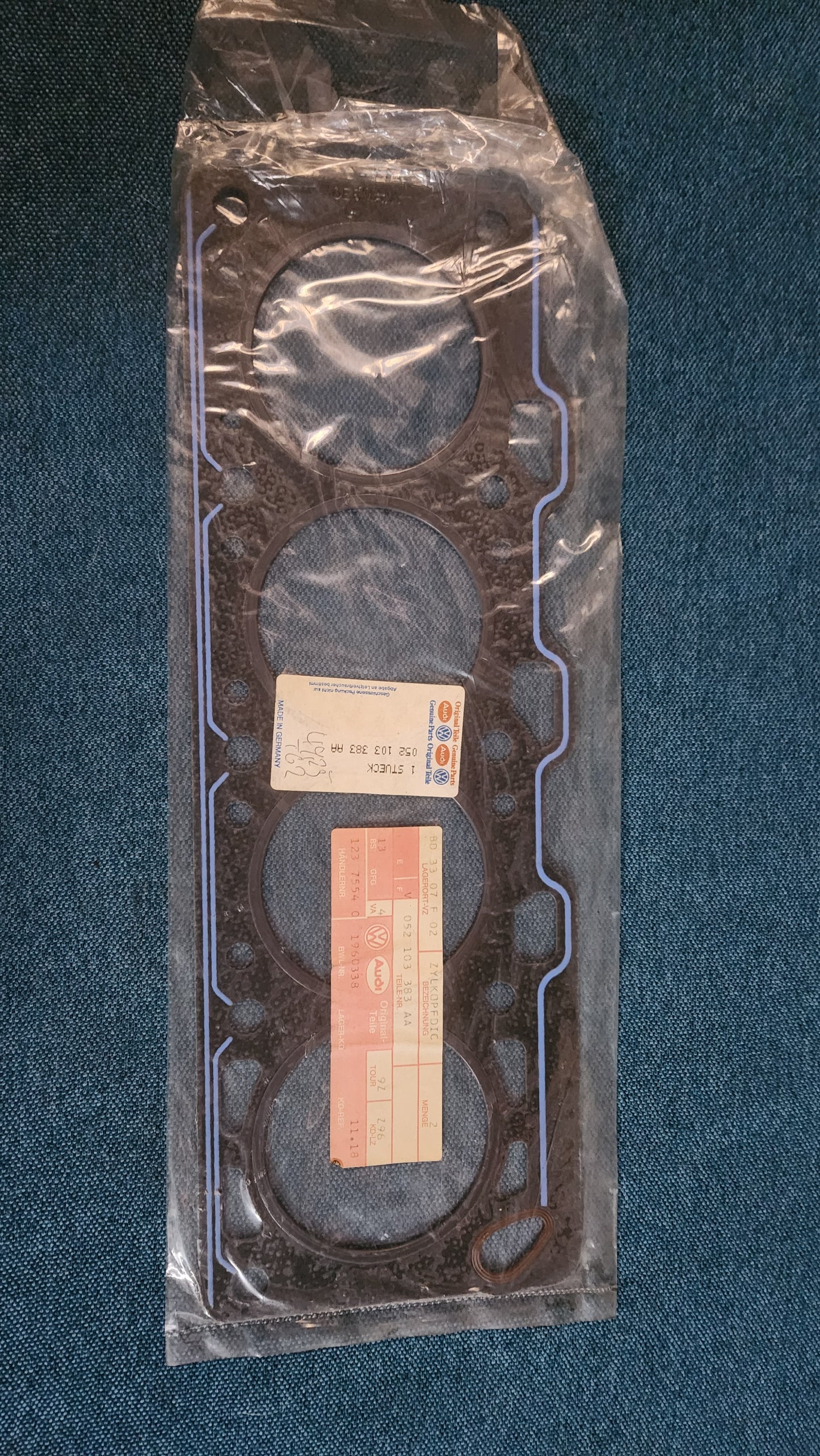 Zylinderkopfdichtung Golf/Jetta/Scirocco/1/Polo 1/86C/Derby/Audi 50 0,9&1.1L 052103383AA Nos F4