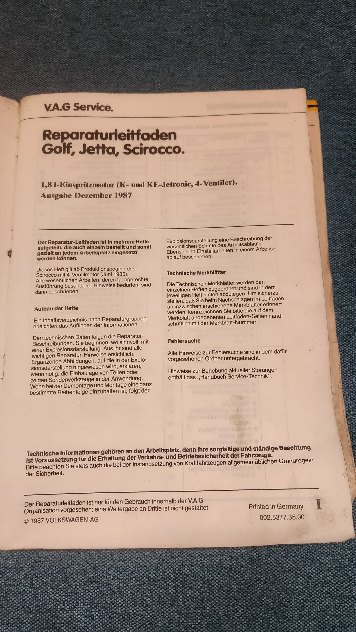 Golf/Jetta/Scirocco/2 K- and KE Jetronic 16V Repair Manual Workshop Manual