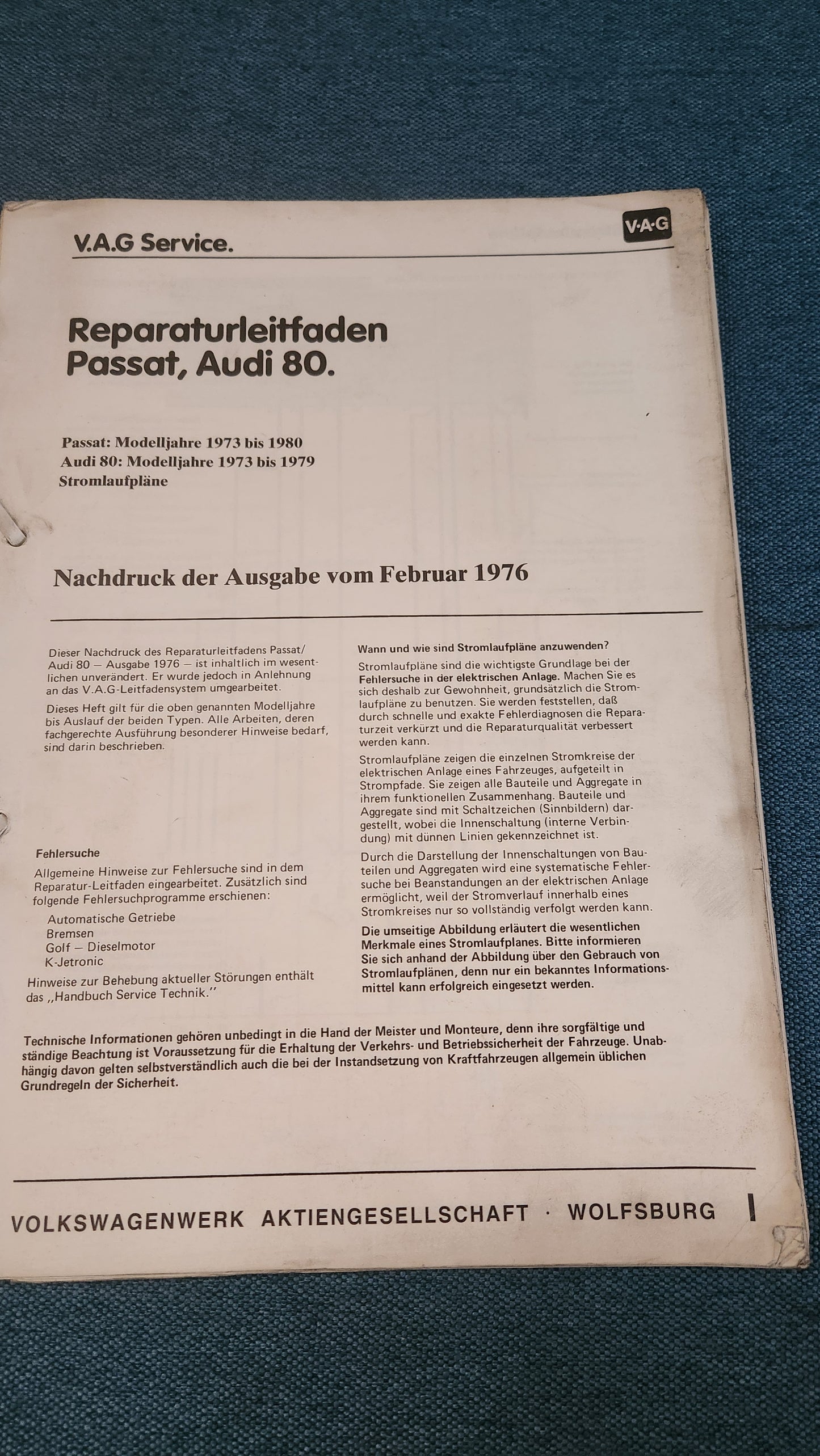 Passat B1 Audi 80 B1 Wiring Diagrams Repair Manual Workshop Manual